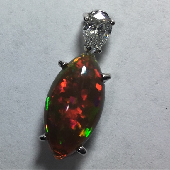 Jewelry - 14k White Gold African Opal Diamond Pendant